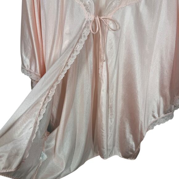 Vintage JC Penney Silky Nylon Bed Jacket Medium Light Pink Lace Trim Short Robe - Picture 4 of 7